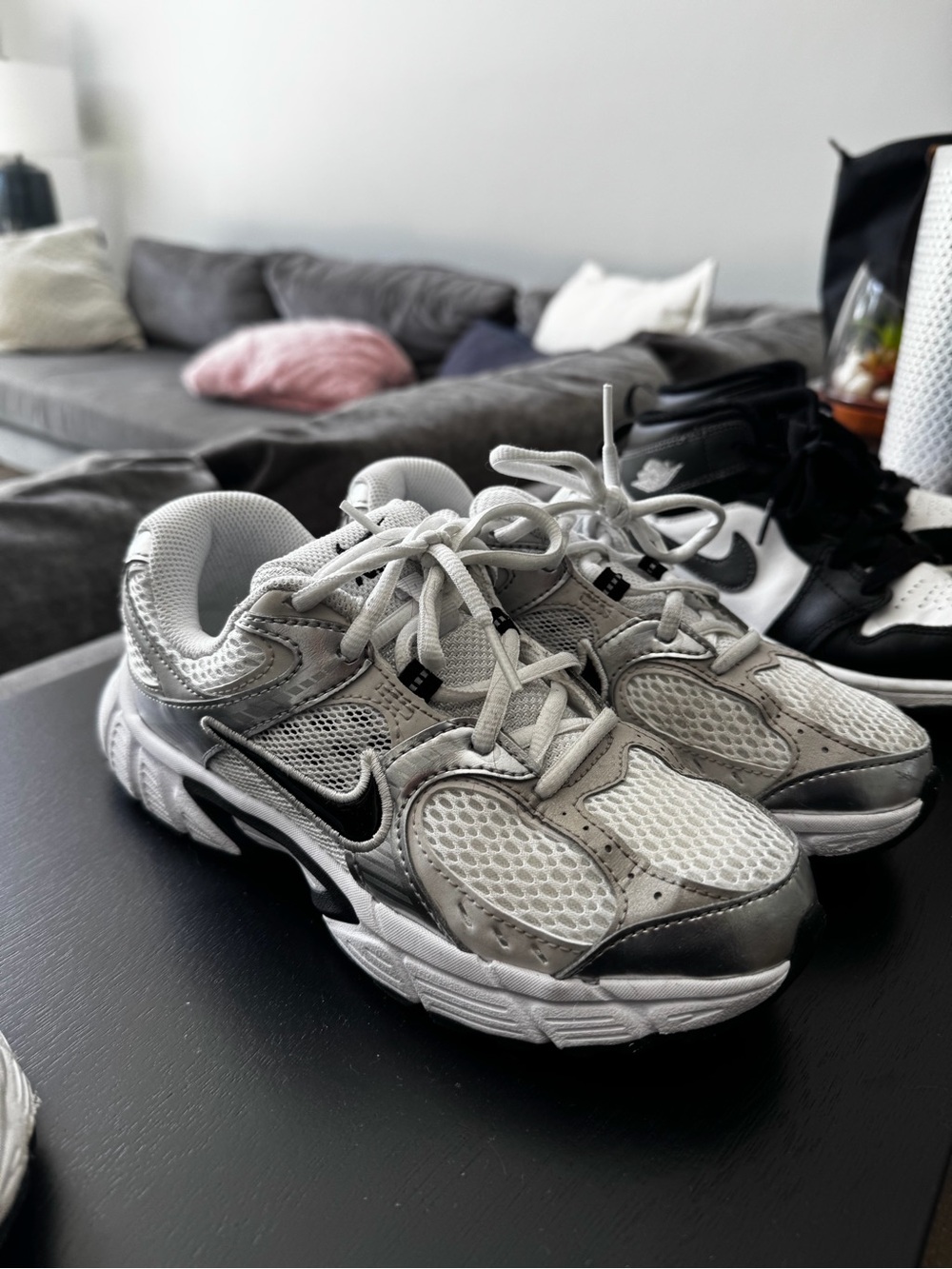 Nike Kids White and Silver Mesh Lace-Up Sneakers